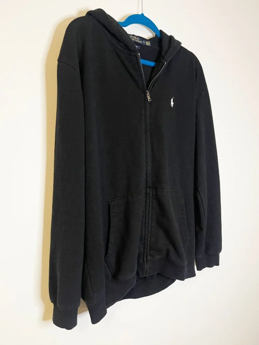 Polo Ralph Lauren Men's XL Custom Fit Black Full Zip Hoodie Pony Logo Sweatshirt